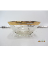 VINTAGE CLEAR GLASS PAINTED GOLD RIM SQUARE BOWL 5-3/4&quot; ACROSS - £7.85 GBP