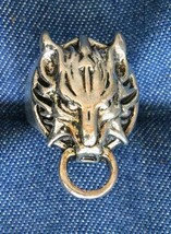 Elegant Ancient Style Silver-tone Wild Cat Head Door Knocker Ring size 7 - £11.93 GBP