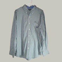 Chaps Mens Button Down Shirt Large Green Striped Easy Care Long Sleeve - £10.66 GBP