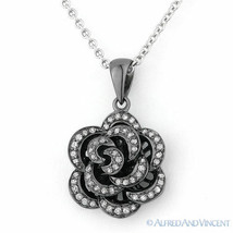 0.17ct Round Cut Diamond Rose Flower Fashion Necklace Pendant in 14k Black Gold - £416.94 GBP