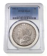 1881-S Silver Morgan Dollar Graded by PCGS as MS-64 - $230.10