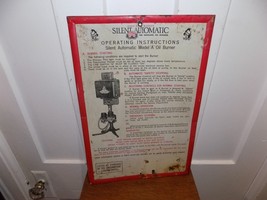 Vintage Silent Automatic Oil Burner Operating Instructions Metal Sign - $84.15
