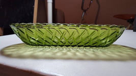 Vintage Indiana Glass Olive Green Celery Relish Dish Bowl Pretzel Pattern - £7.81 GBP