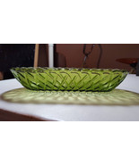 Vintage Indiana Glass Olive Green Celery Relish Dish Bowl Pretzel Pattern - £7.82 GBP