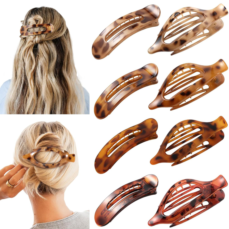 8 Pack Flat Hair Clips, 2 Styles Tortoiseshell Flat Hair Claw Clips for Women, F Item image 11