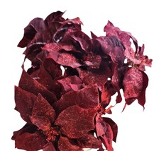 Christmas Holiday Poinsettia  Artificial Burgundy Red Glitter 9 Stem Bouquet 28&quot; - £12.27 GBP