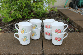 Set of 8 Corelle Corning Swirl Chutney Fruit Coffee Mugs Cups Pear Apple - £39.95 GBP