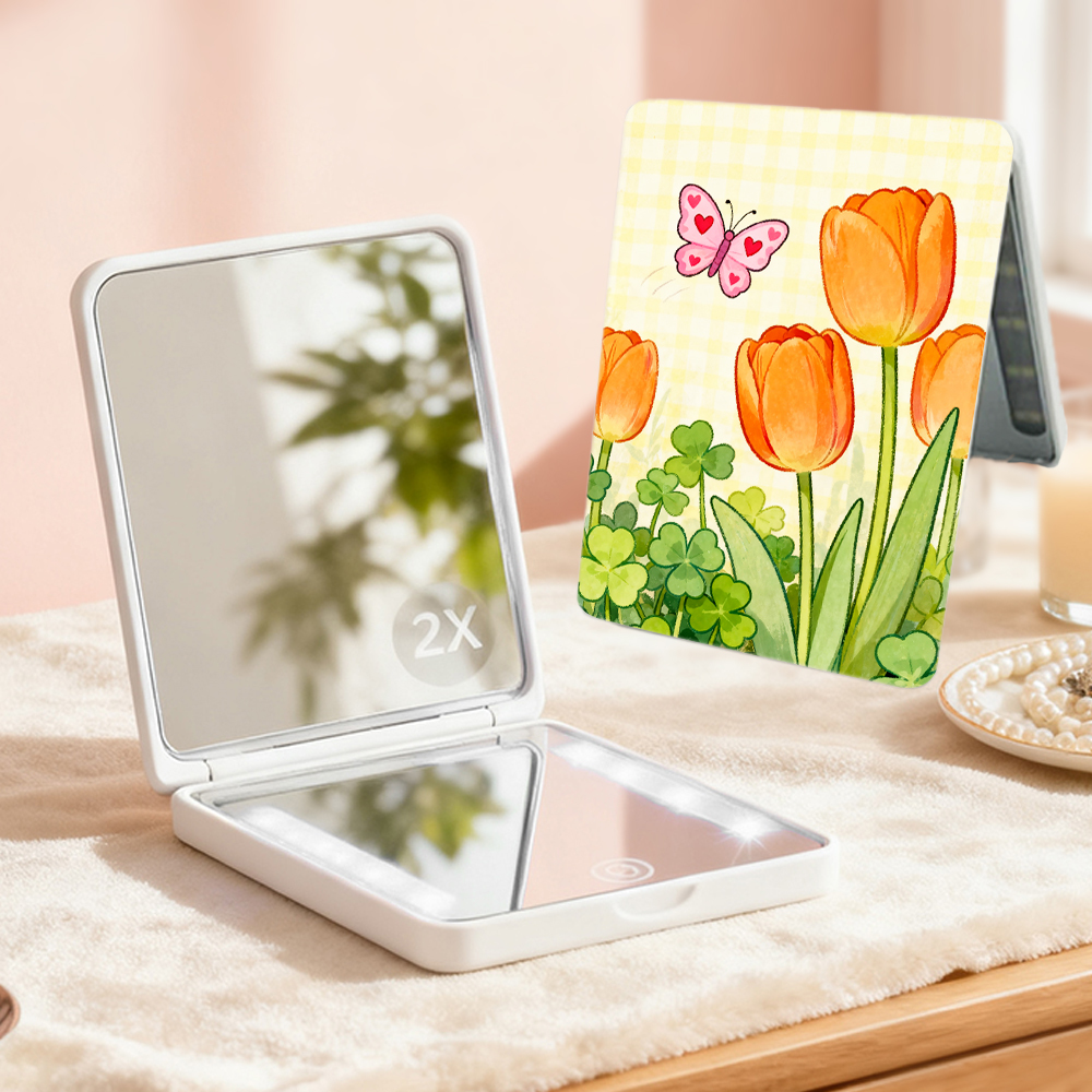 Lighted Makeup Mirror, 1X/2X Magnification LED Pocket Mirror with USB Cable - $29.90