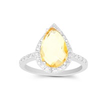 Sterling Silver Diamond with Large Citrine Teardrop Ring - £59.80 GBP