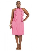 Ashley Stewart Womens Hot Pink Halter Ruffle Dress With Jewels Sz 18 - £30.38 GBP