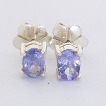 Blue Purple Tanzanite 6×4 mm Oval Gemstones 925 Studs Post Earrings Design 80 - £59.91 GBP