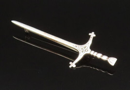 IONA SCOTLAND 925 Silver - Vintage Etched Celtic Knot Sword Brooch Pin - BP9608 - £61.22 GBP