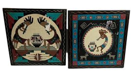 Kokopelli Art Tiles ARTIST Gale TU-OTI Trivet Wall Art Set Of 2 Damage 6” - $23.56