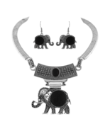 Ethnic Tribal Elephant Necklace, Bracelet, and Earrings Set Black and Si... - £20.12 GBP