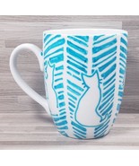 World Market Hand-Painted Cat Succulent Mug Planter White Aqua Blue - $14.37