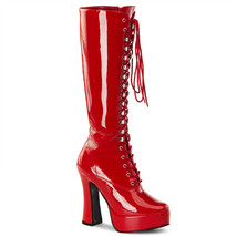 PLEASER ELECTRA-2020 Women&#39;s Red Patent 5&quot; Stack Heel Platform Knee High Boots - £70.14 GBP
