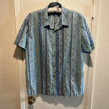 Tori Richard Shirt Men&#39;s 2XL Blue Green Geometric Hawaiian Aloha Lawn Co... - $25.25