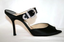 JIMMY CHOO Black Satin Crystals Evening Heels Sandals Shoes 38  8 - £262.98 GBP