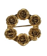 Vintage Rose Wreath Brooch Mesh Gold Tone Pin 1.5&quot; Bouquet Floral Estate... - £7.25 GBP