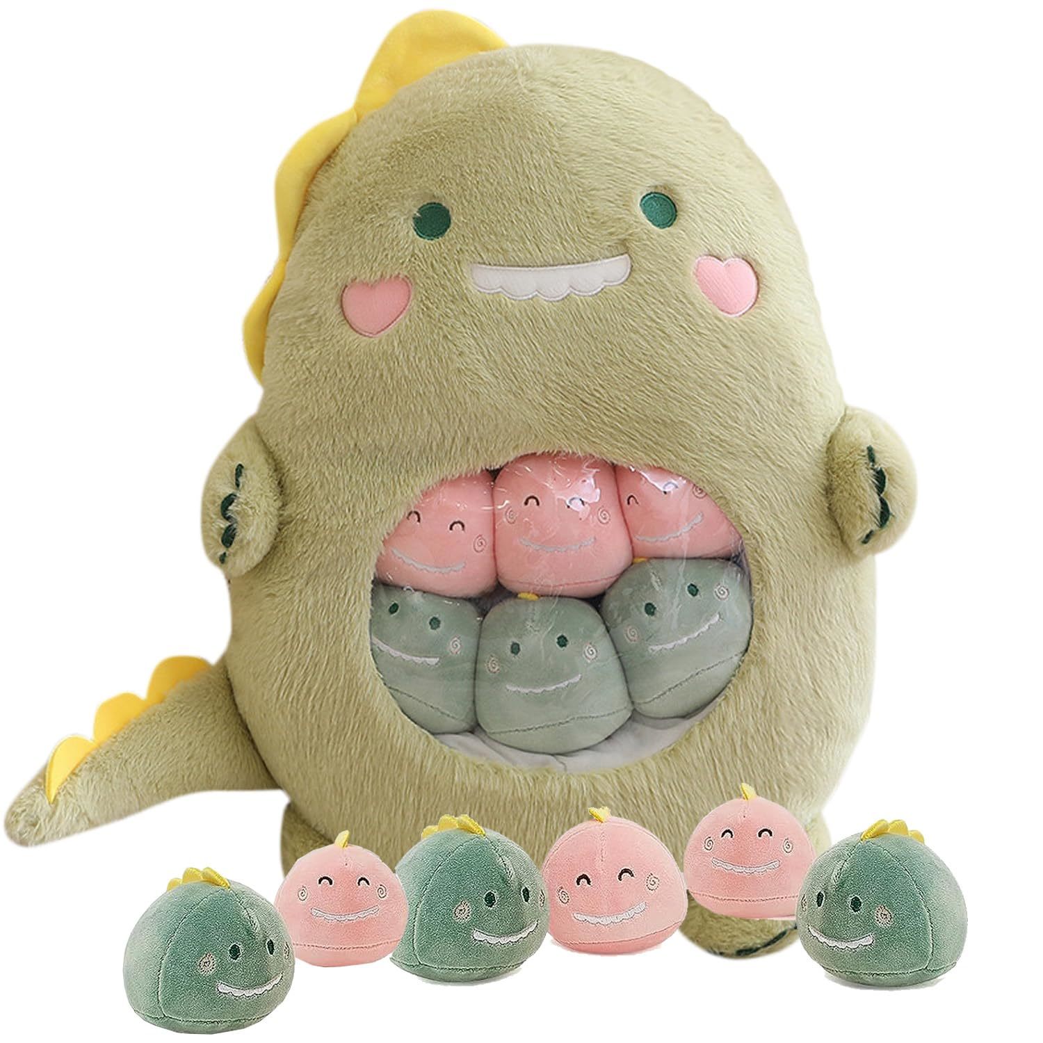 Dinosaur Stuffed Animal Plush Toy, Cute Dinosaur Throw Pillow With 6 Dino Plush