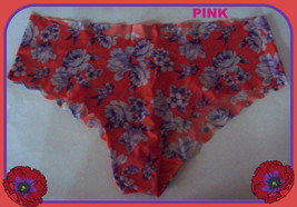 L Orange Purple Floral SCALLOPED  NO SHOW Victorias Secret PINK Cheekste... - £8.80 GBP