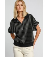Umgee Striped Half Zip Short Sleeve Sweatshirt - $66.29 CAD