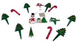 13 Vintage Candy Cane Snowman Christmas Tree Pick Cupcake Cake Topper Decor Lot - £11.15 GBP