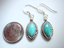 Genuine Turquoise Marquise Cabochon 925 Sterling Silver Dangle Earrings - £13.66 GBP