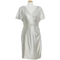 RALPH LAUREN Silver Metallic Jersey Surplice Cold Shoulder Sheath Dress 8P - £62.64 GBP