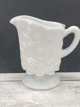 Vintage Westmoreland Footed Milk Glass Pitcher Paneled Grape and Vine Pattern - £7.77 GBP