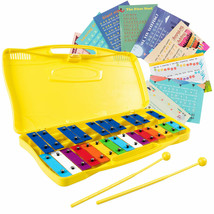 25 Notes Kids Glockenspiel Chromatic Metal Xylophone W/Yellow Case And 2 Mallets - £41.76 GBP
