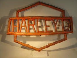 Harley Davidson Vintage Handmade Twig Sign One of a Kind Folk Art Fabulous - $32.38
