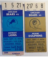  Chicago Bears vs Detroit Lions &amp; Miami Dolphins 1974 Ticket Stubs Soldi... - £7.70 GBP