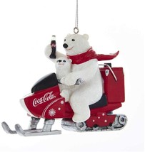 Kurt Adler Coca-Cola Polar Bear With Cub Riding Snow Mobile Ornament - $17.81