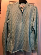 NWT SIGRID OLSEN AQUA WHITE SWEET CIRCLES Long Sleeve Mock Golf Shirt M & L image 2
