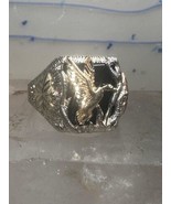 Black Hills Gold Duck ring pond cattails onyx band size 11.75 sterling s... - $5,004.53 MXN