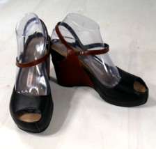 Lisa Nading Black Brown Leather Platform Wedge Sandals Womens Size EU 39... - £36.67 GBP