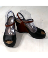 Lisa Nading Black Brown Leather Platform Wedge Sandals Womens Size EU 39... - £36.75 GBP
