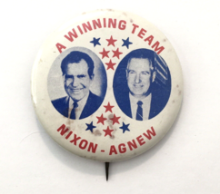 Vintage Richard Nixon Agnew A Winning Team campaign pin button political 1.75&quot; - £7.07 GBP
