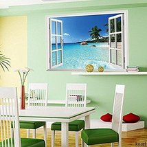 Large Removable Beach Sea 3D Window Decal WALL STICKER Home Decor Exotic... - £19.18 GBP