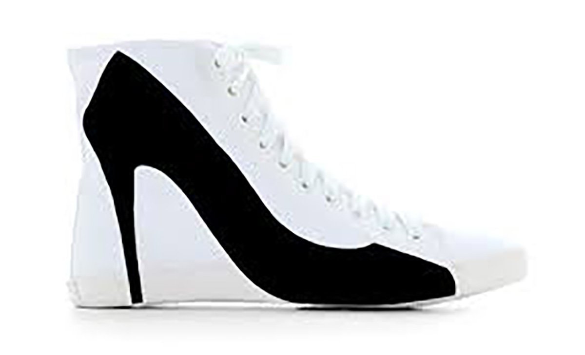 Big City White Canvas Black Stiletto Sneaker By BE&D / Maison Dumain
