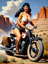 Native Am Woman on Motorcycle Pinup 8.5x11&quot; Photo Print Style Russell/Ha... - £6.71 GBP