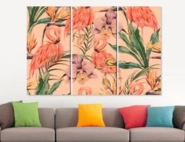 Abstract Tropical Flowers Canvas Print Pink Flamingos Palm Leaves Jungle Orchid  - £38.61 GBP