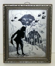 Silhouette Picture Courting Couple in Original Wood Frame Vintage - $35.00