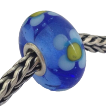 Authentic Trollbeads Ooak Murano Glass Unique Blue Yellow Flower Bead Charm, New - £26.48 GBP