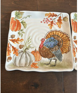 Maxcera Turkey Fall Thanksgiving Dinner Plate Ceramic Square Autumn - £17.30 GBP
