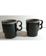 2 Vintage Brown Drip Glaze Pottery Ceramic Stackable Mug 3.25” 8oz  Mark... - £11.47 GBP