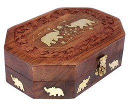 Beautiful Wooden Jewellery Box Jewel Organizer Elephant Décor For Women 7x5 Inch - £19.27 GBP