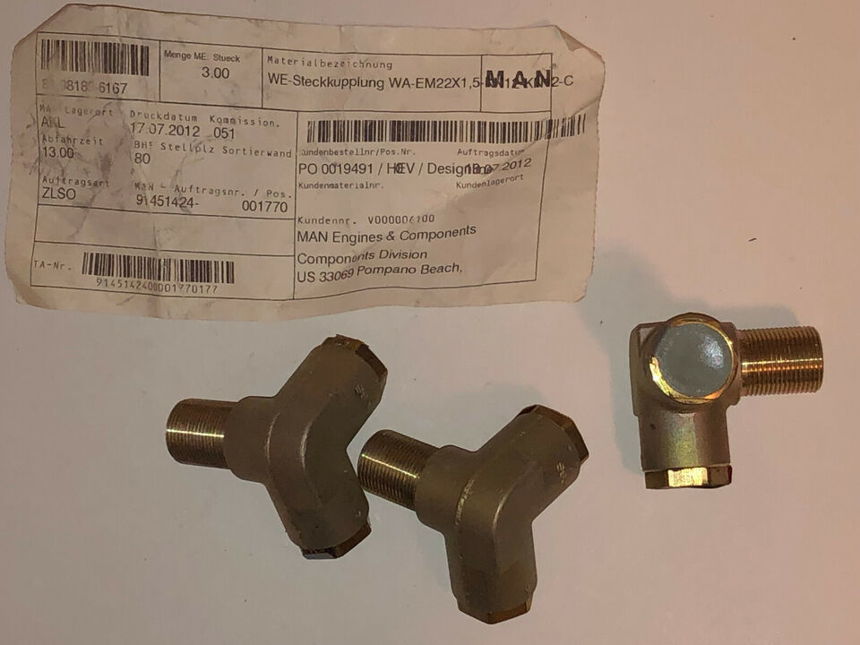 3 pcs MAN steckkupplung WA-EM22x1.5-KN12 81.98183.6167 slot coupling - $57.09