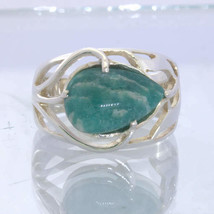 Blue Green Amazonite Pear 925 Silver Ring Size 9.5 Branches Leaves Design 395 - £75.42 GBP